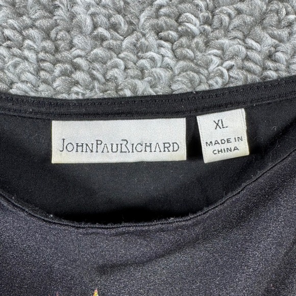 John Paul Richard Cap Sleeve Blouse Floral Watercolor Top Relaxed Black Women XL - Picture 2 of 8